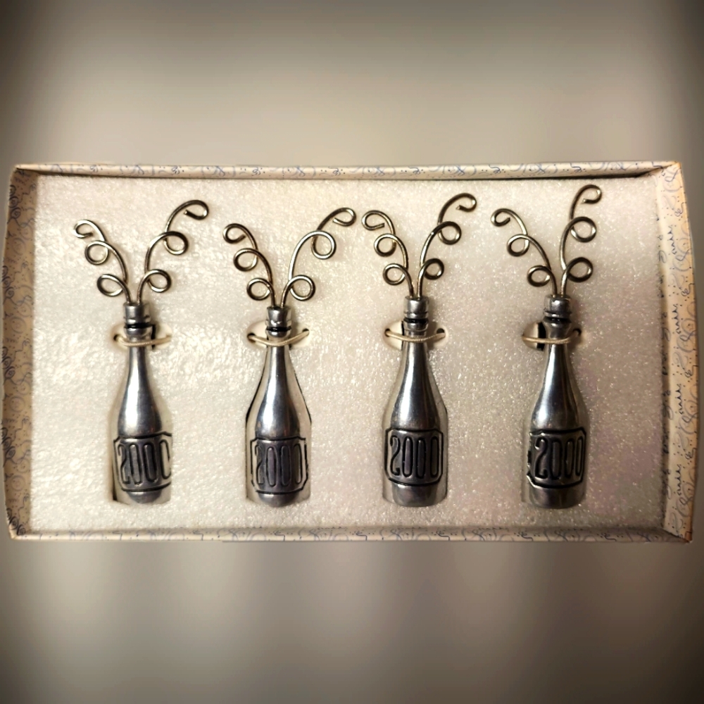 New View Gifts & Accessories Silver Champagne Bottle Ornaments New Set of 4